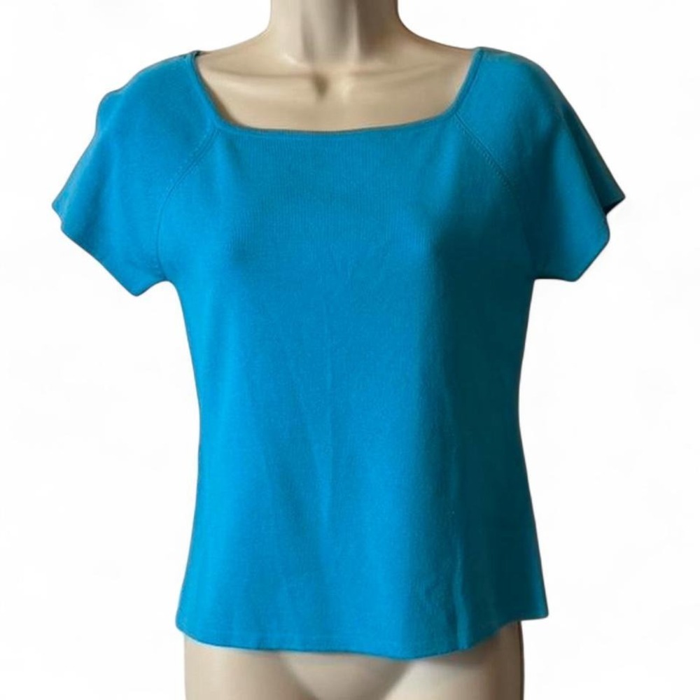 Vintage 90s J.A.C. Turquoise Square Neck Short Sleeve Sweater,‎ Women's Size S
